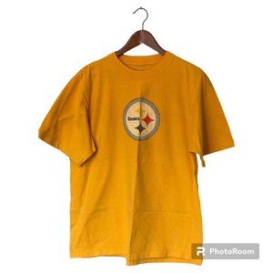 Pittsburgh Steelers Yellow T-Shirt Men's L Reebok NFL Football Worn Vintage Look